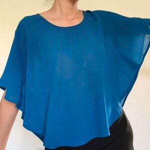 Blue Beaded Poncho Top